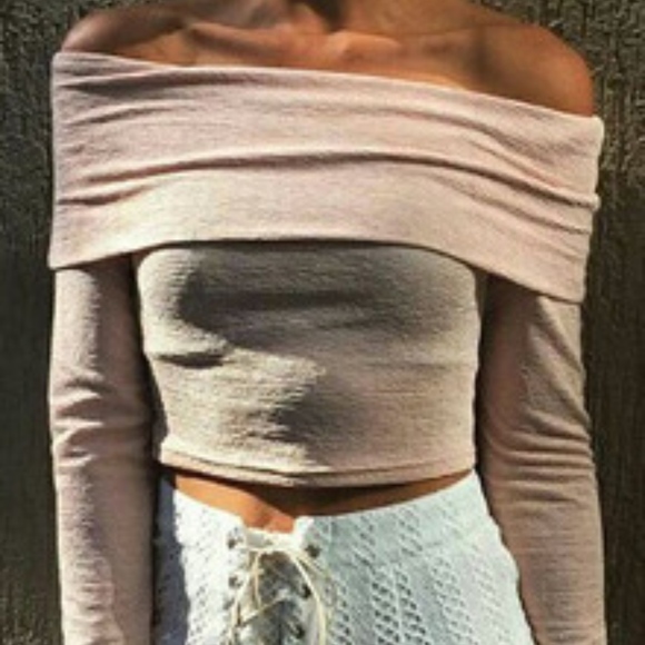 SHEIN Tops - Shein Pink Boat Neck Crop Off The Shoulder Top